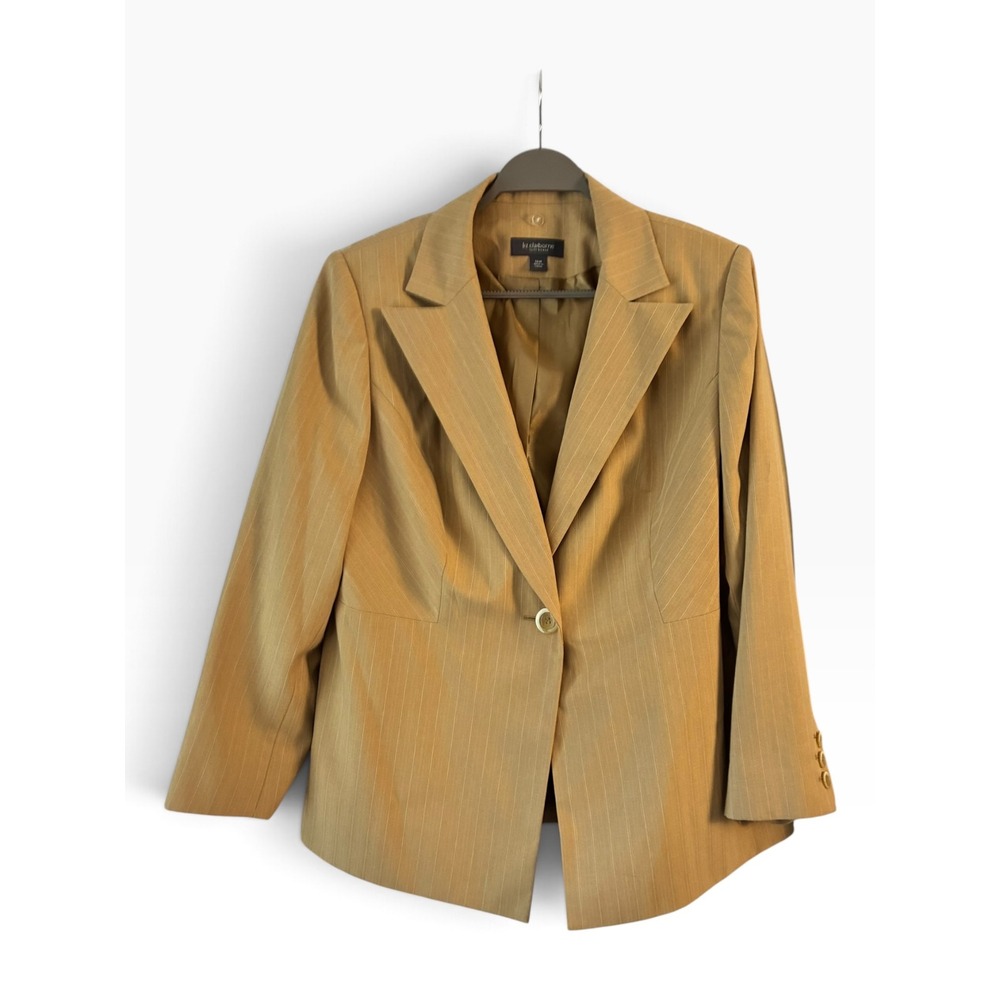Liz Claiborne Blazer Women 16W Tan Pinstripe Excellent Detachable Collar Career